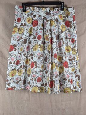 Bella Bird Women's Yellow/Coral Floral Pleated 100% COTTON Mini Skirt Size XL